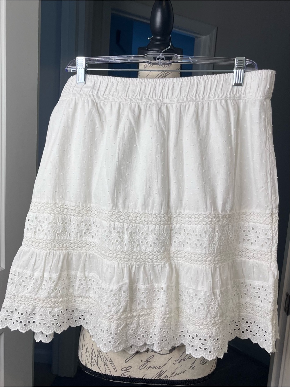 LOFT White Eyelet Tiered Midi Skirt